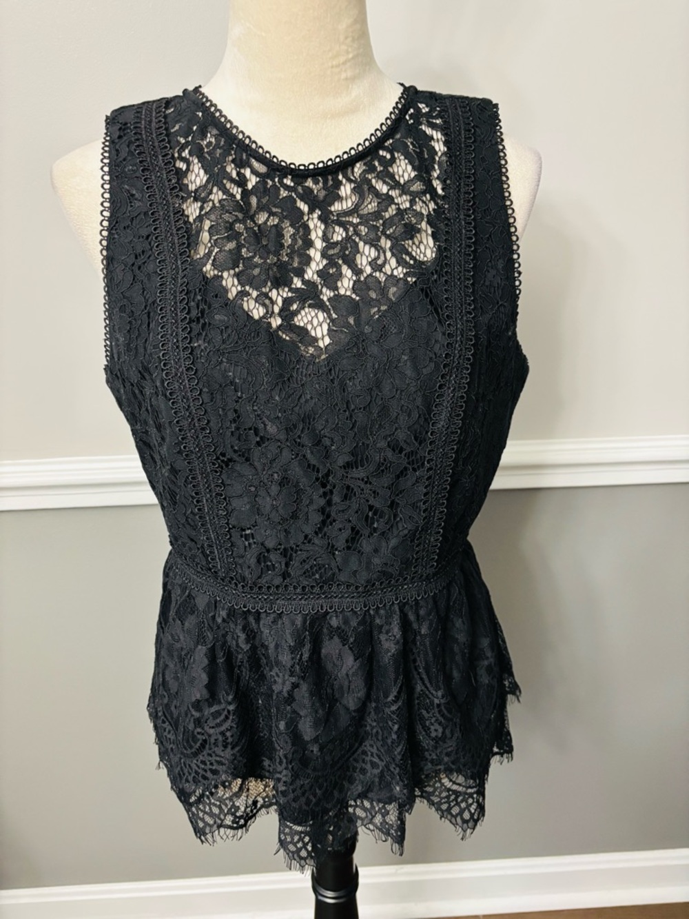 White House Black Market Black Lace Peplum Camisole
